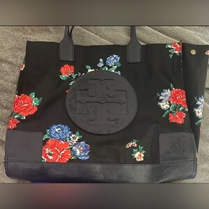 Tory Burch Black and Red Structured Leather Totes